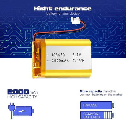 103450 3.7V リチウム イオン ポリマー電池 57g の再充電可能な李イオン電池 2000mAh