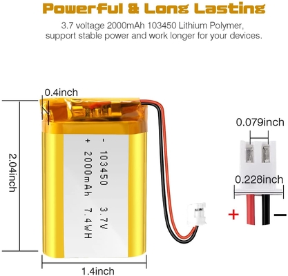NCM 充電式リチウム イオン バッテリー 3.7v 2000mah / リチウム イオン バッテリー コネクタ JST